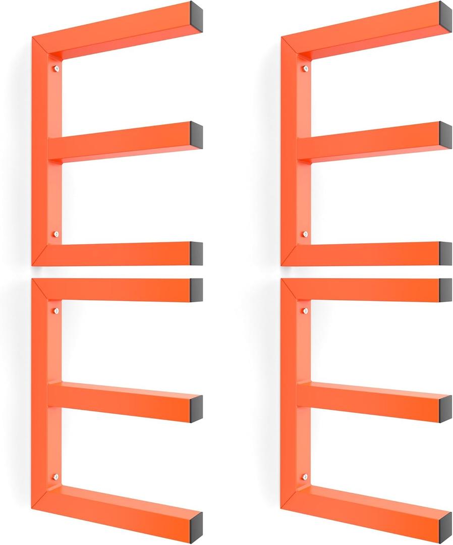 Ultrawall Lumber Storage Rack Wall Mount Wood Storage Racks, Metal Wood Organizer Racks for Shed, Workshop, Garage, Holds Up 220 LBS Per Level (Pack of 4, Orange)