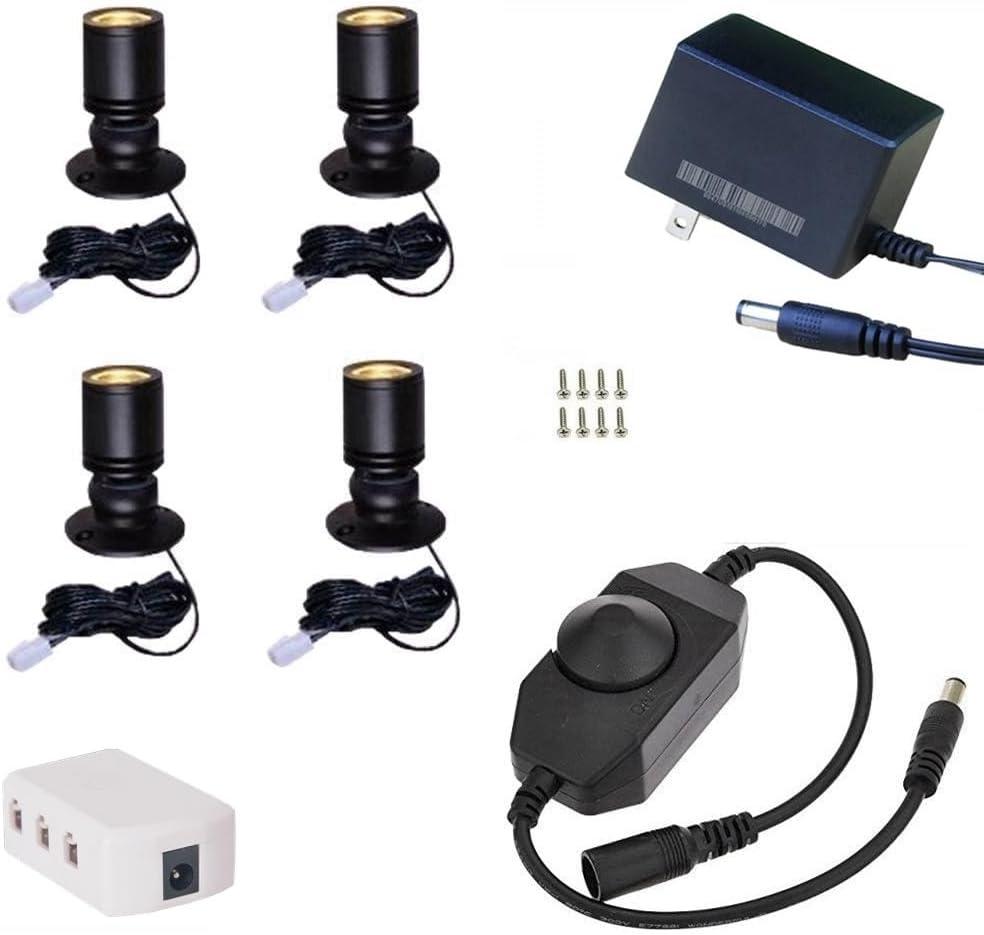 Xking Dimmable LED1.5W 12VDC Mini Spotlight Jewelry Showcase Display Lighting Fixture Black Shell Surface Mount with Online PWM Dimmer(Pack-4, Warm White 3000k)