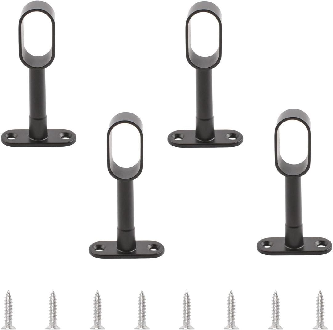 4pcs Black Closet Rod Support, Zinc Alloy Oval Wardrobe Rod End, Adjustable Hollow Rod Bracket for Cabinet Bedroom Bathroom