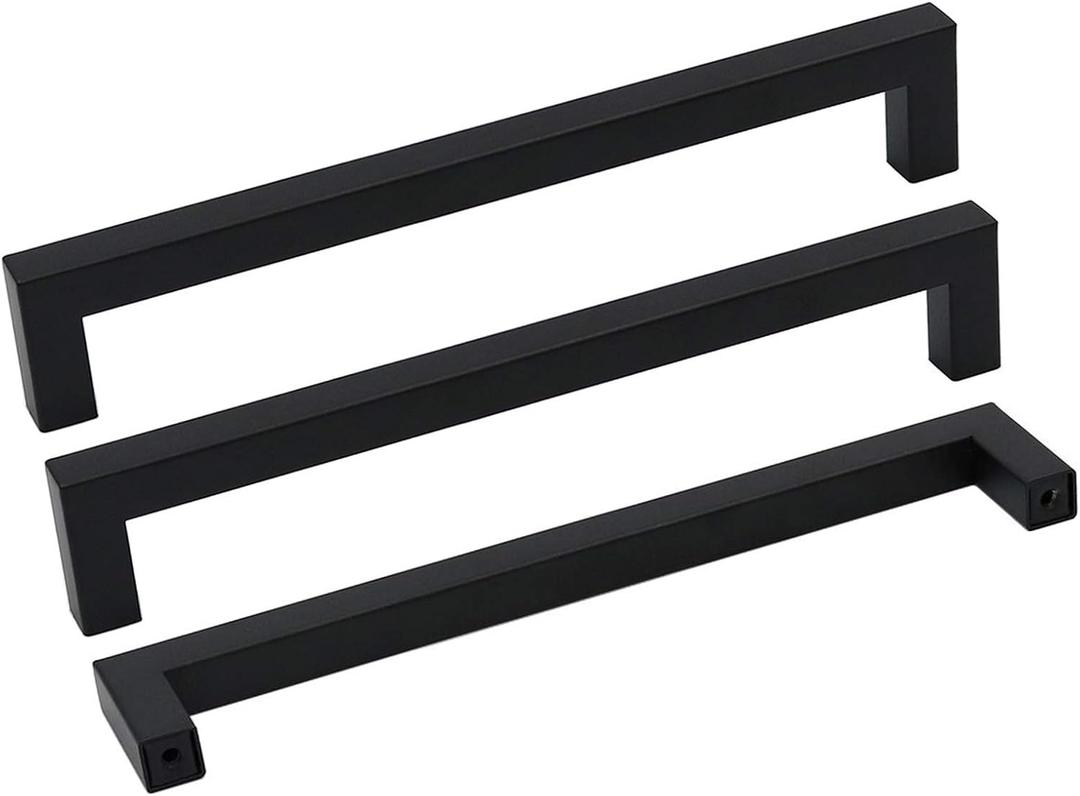 goldenwarm 35 Pack 7-1/2in Black Square Bar Cabinet Pull Drawer Handle Stainless Steel Modern Hardware for Kitchen and Bathroom Cabinets Cupboard,Center to Center 192mm Matte Black Drawer Pulls (7-1/2 inch hole centers)