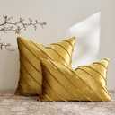 GIGIZAZA Decorative Velvet Pillow Covers 12x20, Set of 2 Gold Sofa Couch Lumbar Throw Pillows Covers Cases, Living Room Square Cushion Accent Stripe Covers