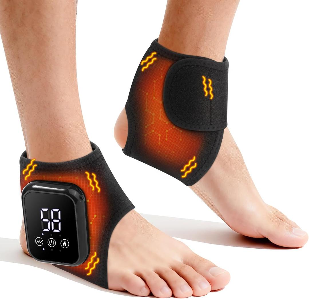 2PCS Cordless Ankle Heating Pad with Massage for Pain Relief,Rechargeable Ankle Massager for Circulation and Pain Relief,3 Vibration & Heating Settings,Auto Shut Off