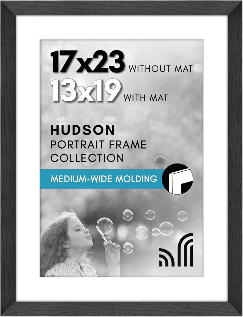 Americanflat 17x23 Picture Frame with Polished Plexiglass - Use as 13x19 Frame with Mat or Display 17x23 Photo Without Mat - Hudson Collection - Wide Picture Frames for Wall Display - Black