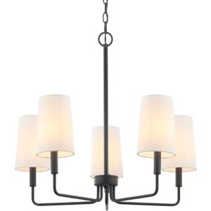 Chandelier, Matte Black with White Fabric Shade, Farmhouse Linear Island Lighting Fixture for Kitchen, Dining Room (5-Light Matte Black with Fabric Shades)