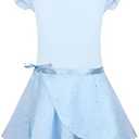 EQSJIU Ballet Leotards for Girls with Removable Skirt Combo Tie Ruffle Sleeve Ballet Dance Dress Outfit 150