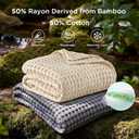 Bedsure Cooling Cotton Waffle Queen Size Blanket - Lightweight Breathable Blanket of Rayon Derived from Bamboo for Hot Sleepers, Natural, 90x90 Inches