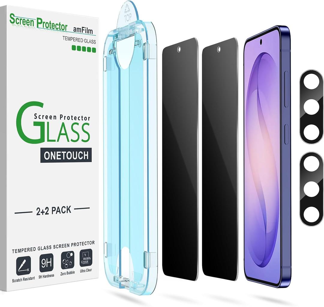 amFilm Auto-Alignment OneTouch for Samsung Galaxy S26 Ultra 6.9'' Privacy Screen Protector + Camera Lens Protector, Tempered Glass, 30 seconds Installation, Bubble Free, Privacy Protection 2+2 Pack