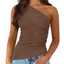 PRETTYGARDEN Womens 2026 Summer Y2K Tops Sleeveless One Shoulder Slim Fit Shirts Ruched Knit Asymmetrical Top Blouse (Small, Coffee)