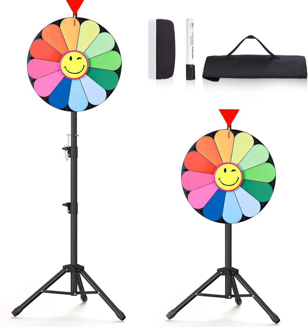 18 Inch Tripod Prize Wheel, 12 Slot Spinning Wheel Fortune Game, Holiday Activities, Party, Classroom or Home Education, Sunflower Pattern