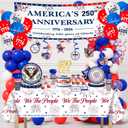 4th of July Party Supplies USA 250th Anniversary Patriotic Party Kit Include Plates Balloons Banner Tablecloth Cake Topper Napkins Cups Tableware, Serves 24