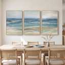 Large Framed Blue Coastal Landscape Wall Art for Living Room, 3 Piece 24x36