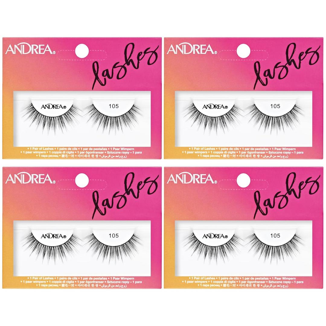 Andrea Strip Lash False Eyelashes Style 105 - Black, Lightweight, Reusable Natural Lashes for Everyday or Glam Looks, Pack Of 2