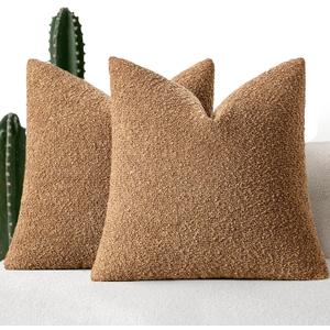 MIULEE 20x20 Inch Decorative Pillow Covers for Couch Bed Set of 2 Textured Boucle Neutral Throw Pillows Brown Accent Solid Cushion Vintage Pillowcase Cozy Soft Sofa Livingroom Home Decor