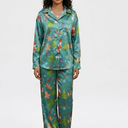 Ekouaer Women's Satin Silky Pajama Set 2 Piece Print PJs Soft Loungewear Button Down Sleepwear with Elastic Waist Long Pants (Small)