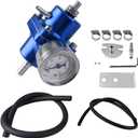 BARTOO Universal Adjustable Fuel Pressure Regulator Kit, Aluminum Fuel Regulator,Adjustable Gas Oil Injection Pressure Regulator with 0-140 PSI Gauge -Blue