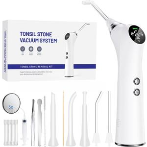 Upgraded Electric Tonsil Stone Remover  High-Precision & Painless Cleaning, Food-Grade Material, 6 Suction Levels | Tonsil Stone Removal Kit with LED Light, Oral Protection & 11 Attachments (Silver)