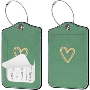 Voidborne Personalized Initial Luggage Tags for Suitcases,2 PCS Elegant PU Leather Name Tag with Privacy Cover ID Label with Address Card,Women Men Travel Bag Backpack Tags,Cute Heart,Green