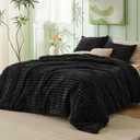 Bedsure Comforter Set Queen Size - GentleSoft 3 Pieces Double-Side Fleece Fluffy Black Comforter Set, Cozy Striped Room Decor Aesthetic, Luxury Bedding Queen Size, 2 Pillowcases, 90x90 Inches