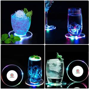 6 PCS Colorful LED Cocktail Coaster, Ultra-Thin LED Drink Coaster Luminous Coaster, Non-slip & Waterproof Transparent Beer Beverage Coasters with 6 PCS Extra Batteries for Club Bar Party Wedding Decor