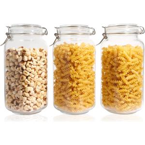 Glass Jars with Airtight Lid, Large Glass Food Storage Jars, 3 Pack Wide Mouth Airtight Glass Jars ffor Flour, Cereal, Coffee, Pasta and Canning(70OZ)
