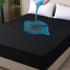 Mattress Protector Queen Size, Noiseless Mattress Cover Bed Bug Proof and Waterproof Fitted Sheets, Machine Washable Mattress Protectors Black, 90 x 110 Inch, Black