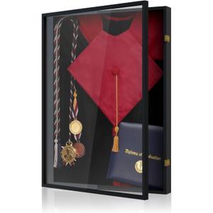 Graduation Shadow Box 17x23 Inch - Large Deep Display Frame for Cap, Gown, Diploma & Awards - College University Keepsake Memory Box in Black