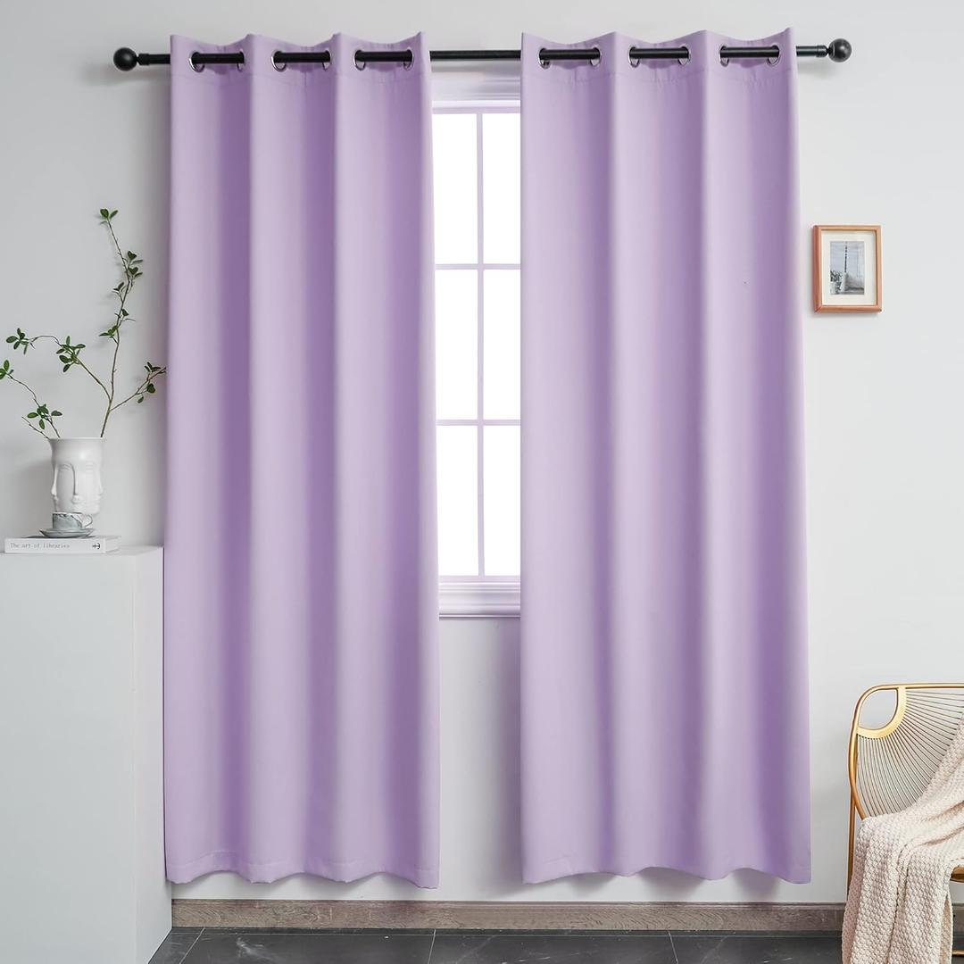 YGO Lilac Curtains 72 Inch Length Thermal Insulated Room Darkening Blackout Curtains for Girls Bedroom Set of 2 Panels