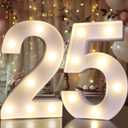 Pooqla 25th Birthday Decorations for Her Him, Light Up Number 25 for Party Table Decorations, 25th Birthday Gift for Women Men, Backdrop Wall Decor for 25th Wedding Anniversary Decoration (White)
