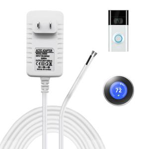 C Wire Adapter for Amazon Nest Thermostat 24V Transformer Power Supply Compatible with Ecobee Ring Doorbell Sensi Eufy Plug in Smart Power Connector 26ft Long Charger Cord
