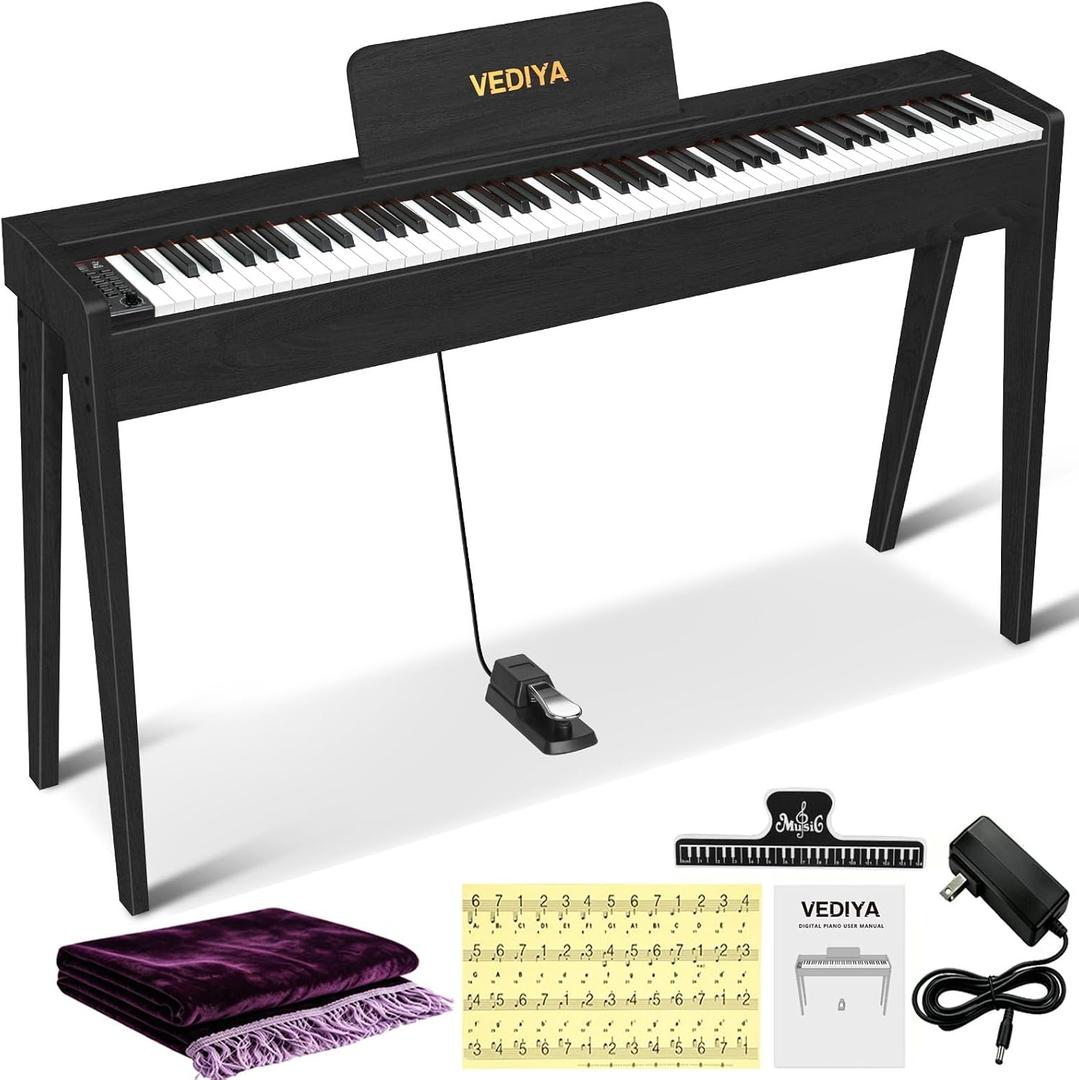 Digital Piano 88 Keys Semi-Weighted Full Size Keyboard for Beginners, Electric Piano with MIDI, Pedal, Keyboard Piano 800 Tones, 600 Rhythms, Dual Speakers, Recording Function (Black)