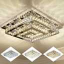 24" Large Crystal Chandelier with Remote Control, 3 Color Temperature Light Fixture & Brightness Adjustable, Modern Flush Mount LED Ceiling Light Fixture for Living Room Kitchen Hallway Dining Room (Silver)
