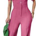 Women's formal elegant and sexy straight pants business party jumpsuit (Pink, S)