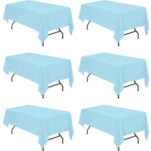 BRILLMAX 6 Pack Light Blue Tablecloths 60 x 102 Inch for 6ft Rectangle Tables - 150 GSM Polyester Fabric, 15" Standard Drop, Water, Stain & Wrinkle Resistant Cloth Cover for Wedding Dining Buffet