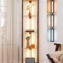 EDISHINE Corner Shelf with Light, 5-Tier Glass Display Shelf with Remote/Foot Control, 3CCT & Dimmable Corner Lamp, Open Display Cabinet, Standing Lamp for Living Room, Bedroom, Flamewood Color