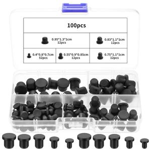 100 Pcs Rubber Plugs for Round Holes, Waterproof Silicone Hole PlugsRubber Stoppers PlugsRubber Plugs for Holes Assorted Sizes for Pipes Test Tubes Bottles(5 Sizes, Black)
