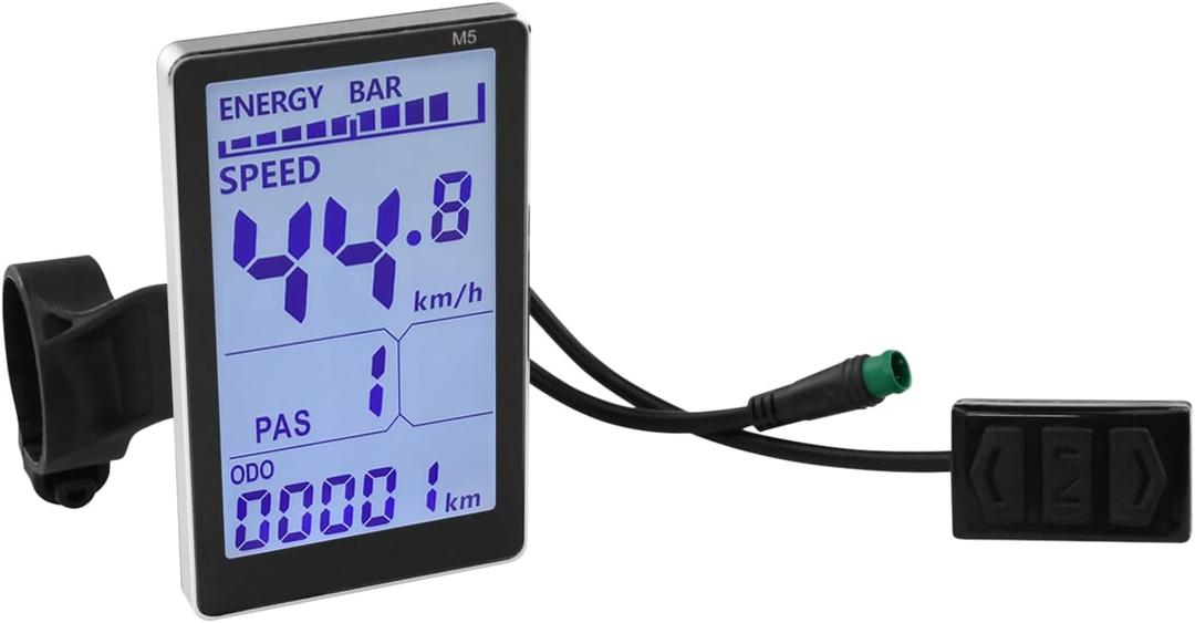 Electric Bike LCD Display, 5 Pin E Scooter M5 Panel Meter Screen with Waterproof Connector, E Bike Display Meter Control Panel Screen Suitable for 31.8 22.2mm Handlebar Electric Bike(No. 2 Protocol)