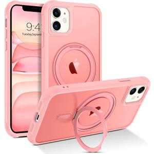 BENTOBEN for Magnetic iPhone 11 Case, Phone Case iPhone 11 [Compatible with MagSafe] Rotatable Ring Holder Kickstand Design Shockproof Women Men Girl Boy Protective Cover for iPhone 11 6.1" 2019, Pink