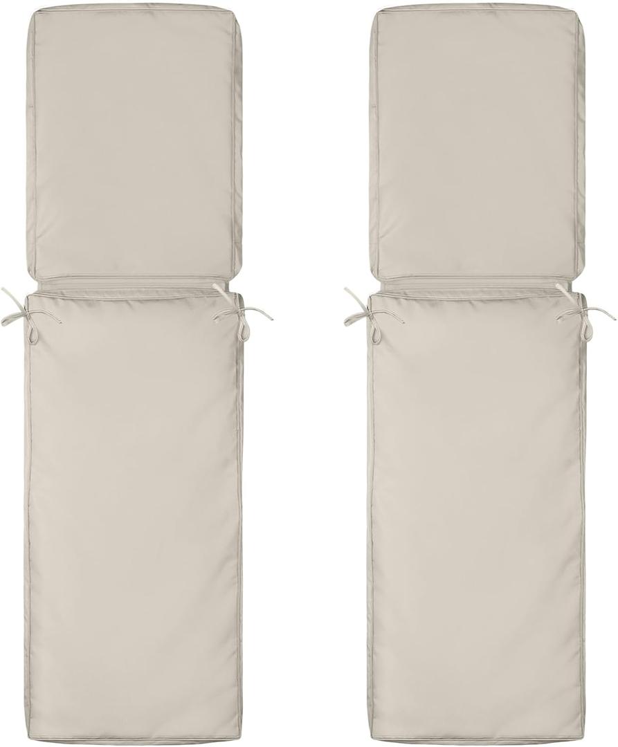 2 Pcs Out Door Chaise Lounge Cushions Covers, 72 x 21 x 3 Inch Chair Cushion Replacement Cover, Waterproof Chaise Cushion No-Slip Cover with Zipper Ties (Cream)