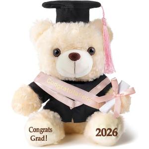 Graduation Teddy Bear Plush with Cap and Diploma, 8 inch (Pink), Medium