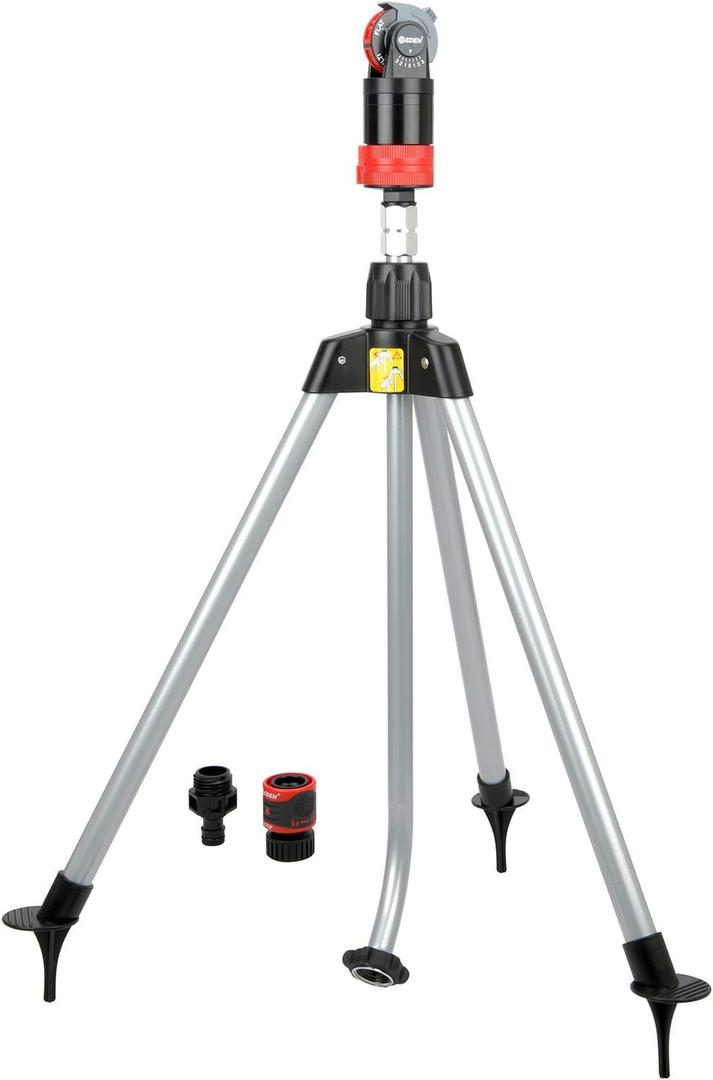 Eden 11530 Multi-Pattern Turbo Gear Drive Metal Tripod Sprinkler Plus Misting System w/Quick Connect Starter Kit, 360 Degree Coverage