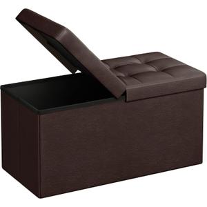 SONGMICS MAZIE Collection - 30 Inches Storage Ottoman Bench with Flipping Lid, Storage Chest Footstool, Load 660 lb, for Entryway, Living Room, Bedroom, Synthetic Leather, Brown ULSF45BR, 15"D x 30"W x 15"H