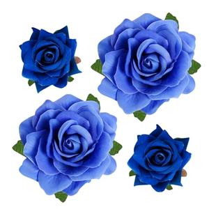 Topbuti Rose Hair Clip Flower Hairpin Brooch Floral Clips, 4 Pcs Fabric Rose Flowers Hair Clips Mexican Hair Flowers Pin up Headpieces for Woman Girl Wedding Party Mother's Day (2 Sizes) (Blue)