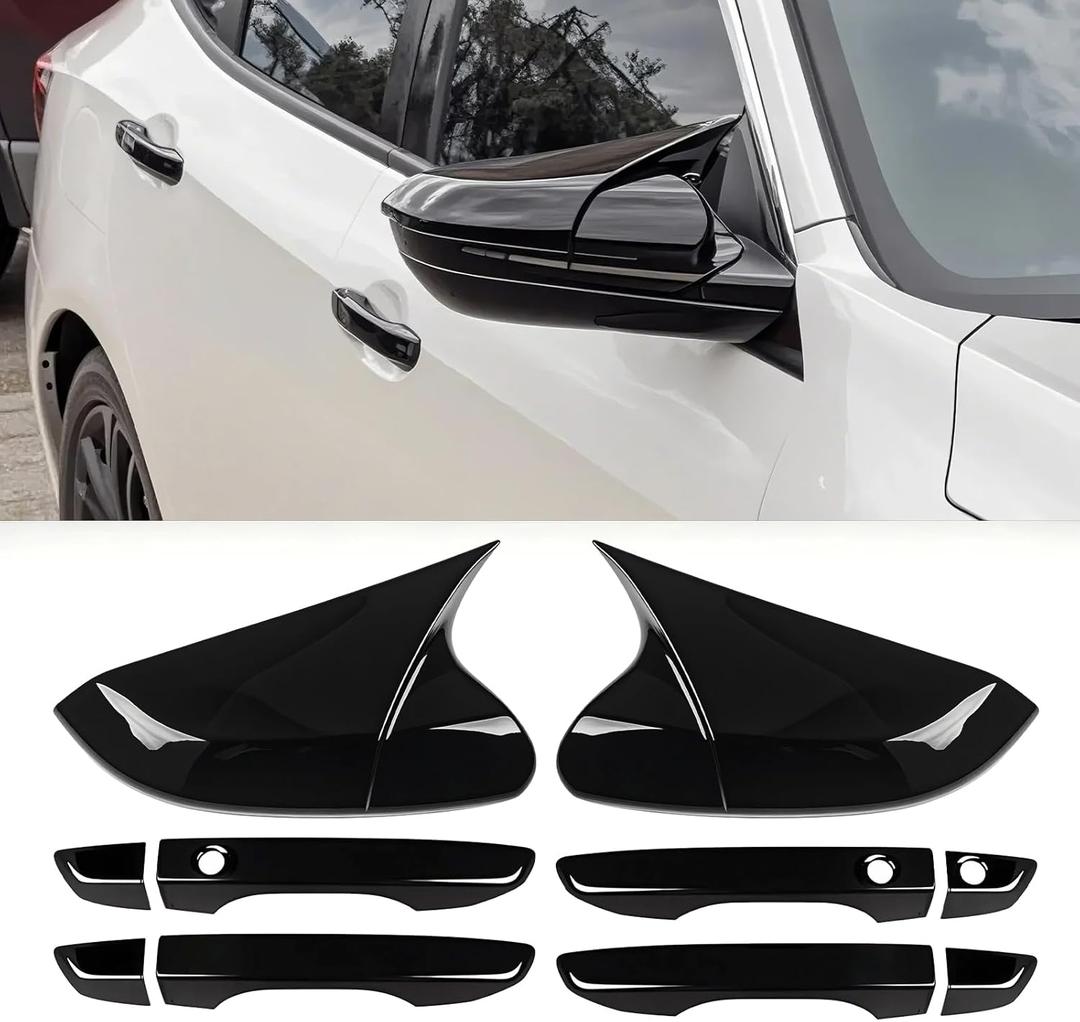 JOYOTO 2pcs Side Mirror Covers&4pcs Door Handle Covers Compatible with Honda Civic 2016-2021,10th Gen Civic Exterior Decorative Protective Accessories,Glossy Black