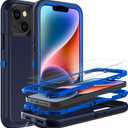 for iPhone 14 Plus Case, Military Grade 3 in 1 Heavy Duty Shockproof/Drop Proof/Dust Proof Case with 2Pcs Tempered Glass Screen Protector (Navy Blue)