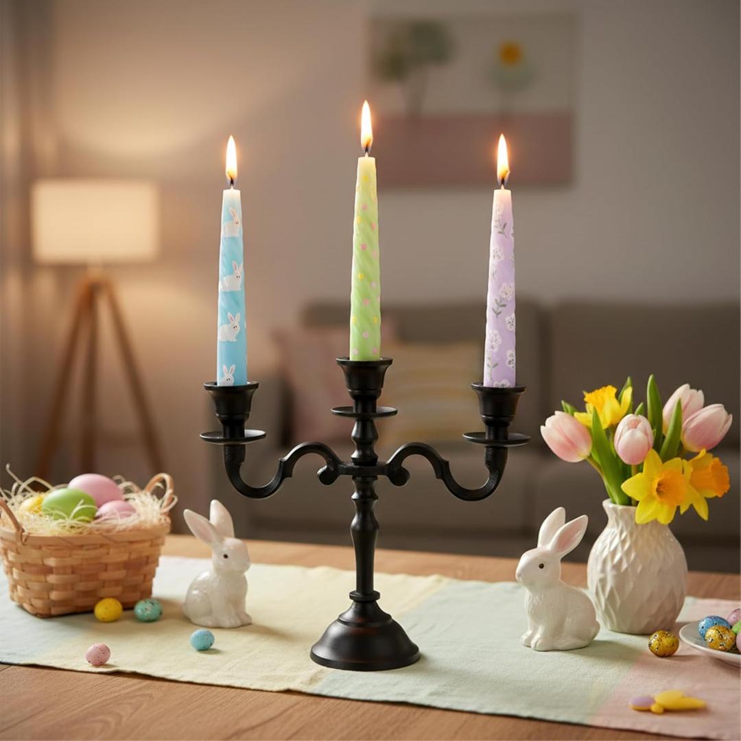 Rely+ 3 Arm Baby Candelabra Black Matte 8 Inch Taper Candle Holders Gothic Decorations Candlesticks Holder Home Decor Wedding Parties Centerpiece for Dining Table