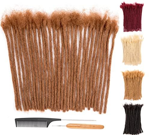 DAIXI 0.6cm Thickness #30 Brown 8 Inch 10 Strands 100% Real Human Hair Dreadlock Extensions for Man/Women Full Head Handmade Permanent loc Extensions Bundles Can Be Dyed Bleached Curled and Twisted