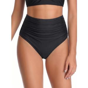 Tempt Me Women High Waisted Bikini Bottom Full Coverage Swimsuit Bottom (Black, L)