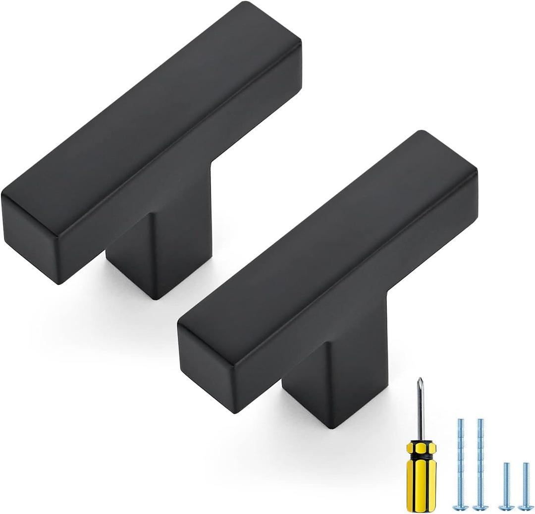 Ravinte 3 Pack Black Cabinet Pulls Single Hole Square Kitchen Cabinet Handles Matte Black Kitchen Hardware for Drawer Pulls Drawer Handles Come with Screwdriver