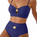 Herseas Women 2 Piece Bikini Sets Seashell Ring Swimsuit High Waisted Cutout 2026 Beach Summer Swim Bathing Suits, Larg