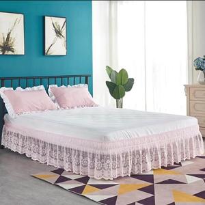 Lace Trimmed Elastic Bed Wrap, Easy Fit Dust Ruffle Bedskirt, White (Pink, California King)